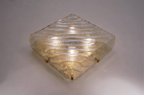 Hillebrand square flush light brass & glass, 1970`s ca, German
